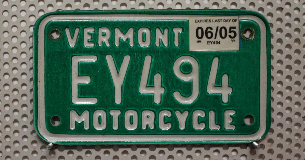 Motorradschild VERMONT Nummernschild # EY494 =