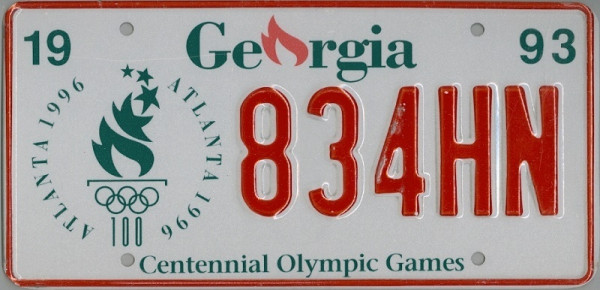 GEORGIA Centennial Olympic Games - Nummernschild # 834HN