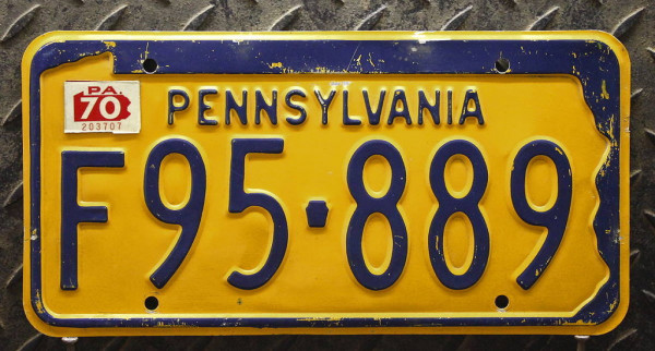 PENNSYLVANIA 1970 Oldtimer Nummernschild # F95889 =
