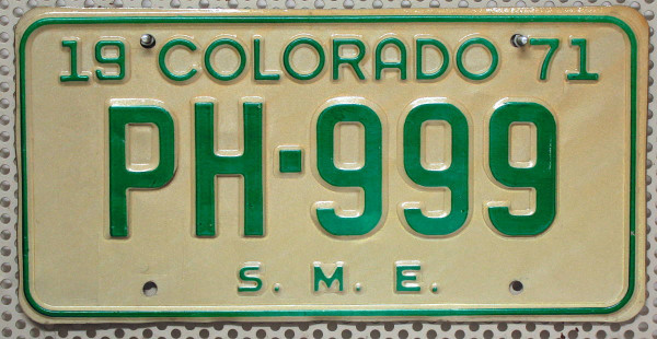 COLORADO 1971 Oldtimer - Nummernschild # PH999