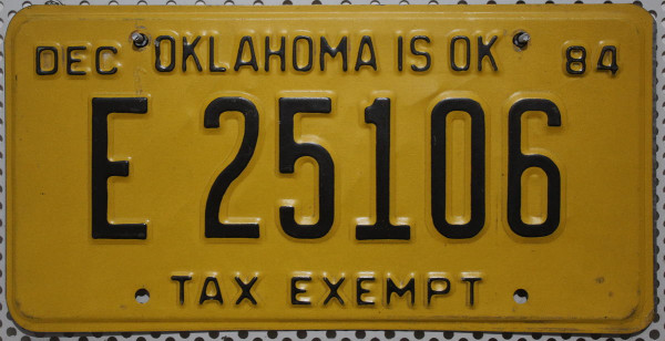 OKLAHOMA Tax Exempt - Nummernschild # E25106 ...