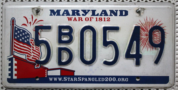 MARYLAND War of 1812 - Nummernschild # 5BD0549 ...