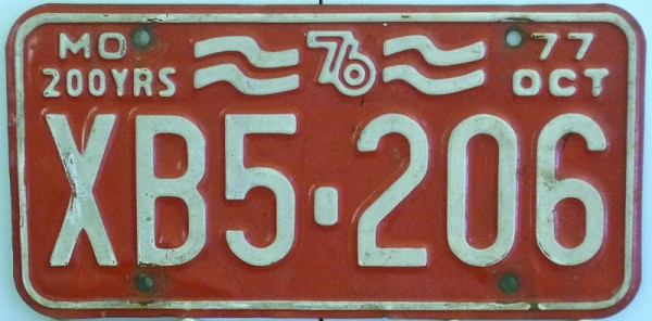 MO Missouri 1976 / 1977 Oldtimer Nummernschild # XB5206