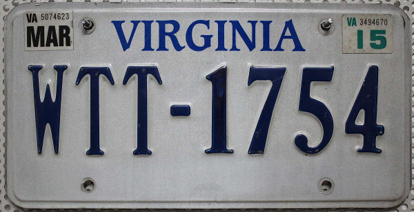 VIRGINIA Typ Blaue Schrift - Nummernschild # WTT1754 =