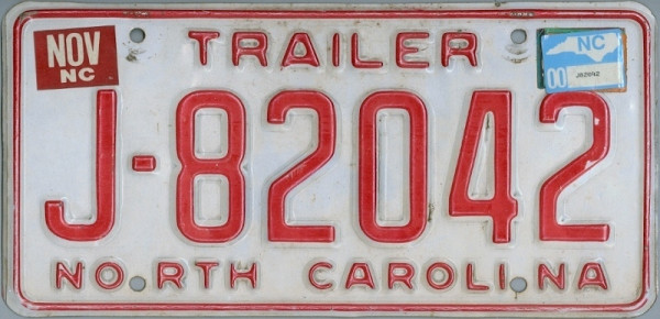 NORTH CAROLINA Trailer - Nummernschild # J82042 =