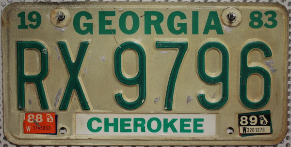 GEORGIA 1983 1988 1989 Nummernschild # RX9796 =