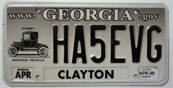 GEORGIA Antique Vehicle - Nummernschild # HA5EVG =