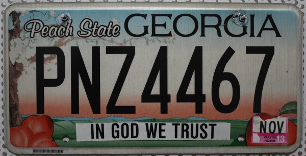 GEORGIA Peach State - Nummernschild # PNZ4467 =