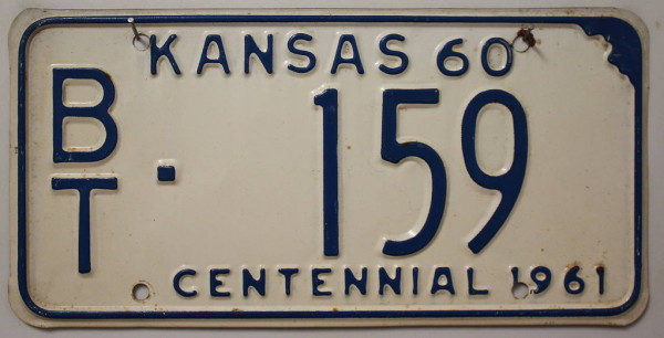 KANSAS 1960 1961 Oldtimer Nummernschild # BT-159