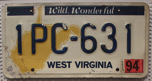 WEST VIRGINIA State Shape - Nummernschild # 1PC631 =