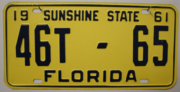 FLORIDA 1961 Oldtimer Nummernschild # 46T65 ...