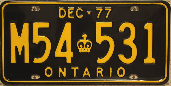ONTARIO 1977 Oldtimer - Nummernschild / KANADA Kennzeichen # M54531 ...