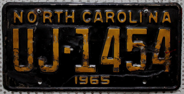 NORTH CAROLINA 1965 Oldtimer Nummernschild # UJ1454