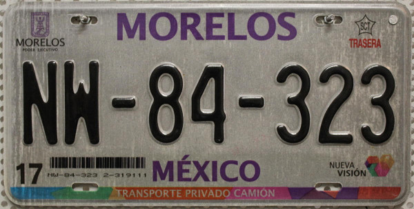 MORELOS - Mexiko Nummernschild # NW84323