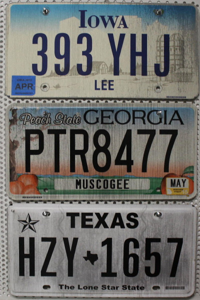 3 Schilder-Pack Nummernschilder SET Kennzeichen LOT # U.S.-States: Georgia + Iowa + Texas