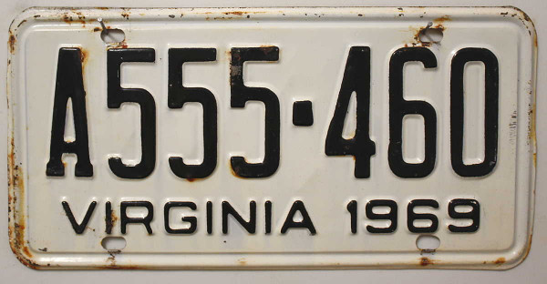 VIRGINIA 1969 Oldtimer-Nummernschild # A555460