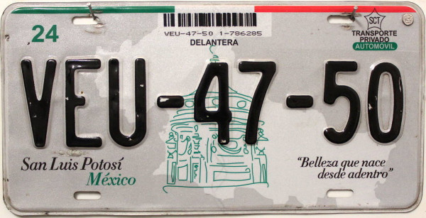 SAN LUIS POTOSI - Mexiko Nummernschild # VEU4750 ≡
