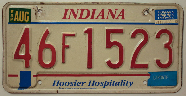 INDIANA Hoosier Hospitality - Nummernschild # 46F1523 =