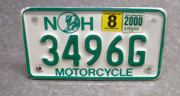 Motorradschild NH / New Hampshire Nummernschild # 3496G =