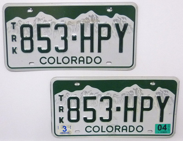 COLORADO Schilder PAAR - Zwei USA Nummernschilder # 853HPY