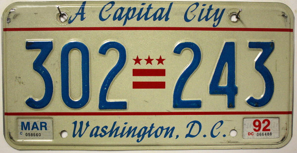 WASHINGTON D.C. District of Columbia - Nummernschild # 302243 =