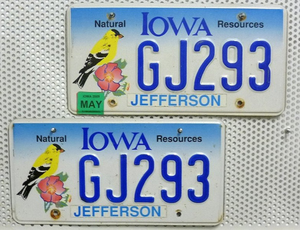 IOWA Schilder PAAR - Zwei USA Nummernschilder # GJ293