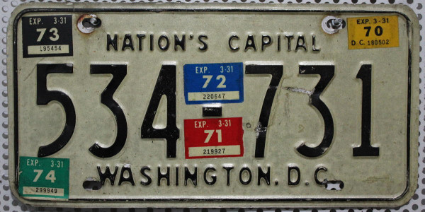 WASHINGTON D.C. 1970 1971 1972 1973 1974 - Nummernschild # 534731 =