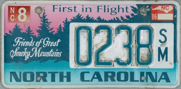 NORTH CAROLINA Smoky Mountains - Nummernschild # 0238SM