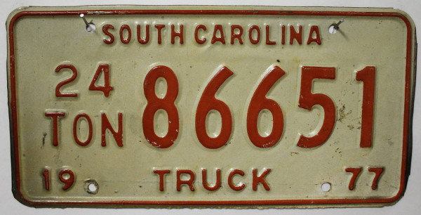 SOUTH CAROLINA 1977 Oldtimer Nummernschild # 86651