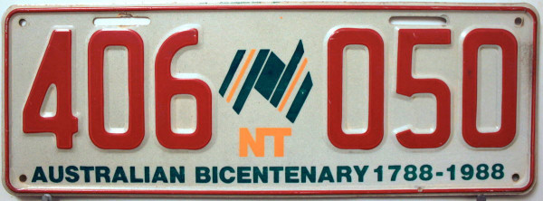 N.T. AUSTRALIAN Bicentenary (1788 1988) - Nummernschild # 406050