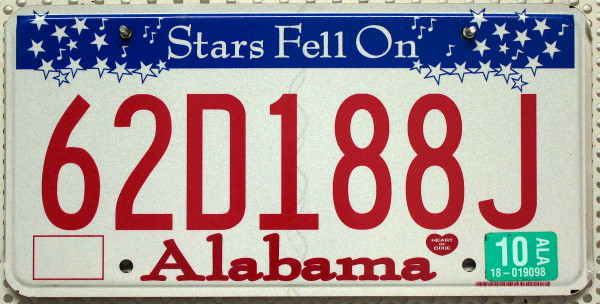 ALABAMA Stars - Nummernschild # 62D188J =