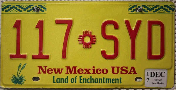 NEW MEXICO Land of Enchantment - Nummernschild # 117SYD =