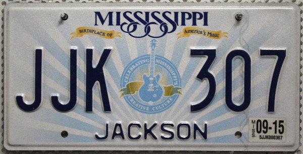 MISSISSIPPI Birthplace of America's Music - Nummernschild # JJK307 =