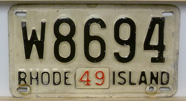 RHODE ISLAND 1949 Oldtimer Nummernschild # W8694