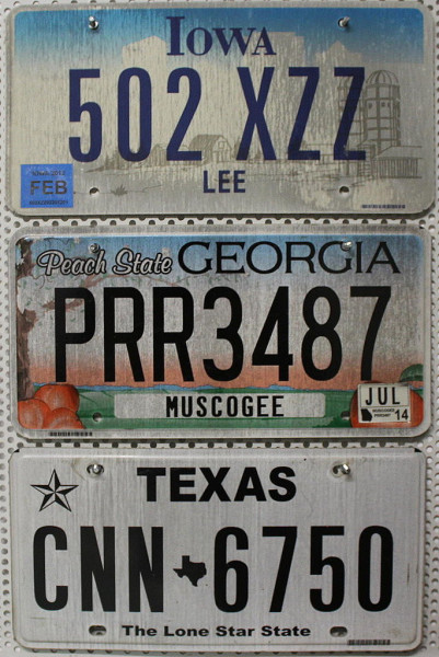 3 Schilder-Pack Nummernschilder SET Kennzeichen LOT # U.S.-States: Georgia + Iowa + Texas
