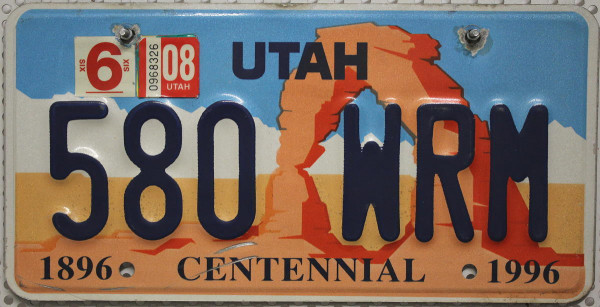 UTAH 1896 Centennial 1996 - Nummernschild # 580WRM =