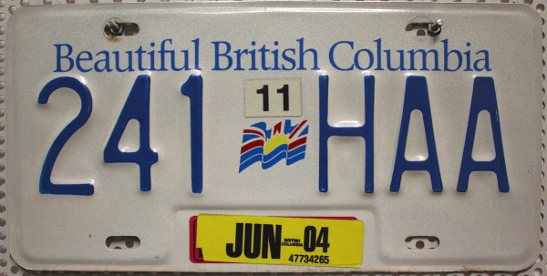 BRITISH COLUMBIA (Beautiful) Nummernschild # 241HAA =