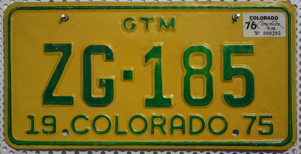 COLORADO 1975 1976 Oldtimer Nummernschild # ZG185 =