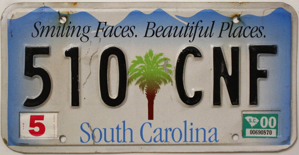 SOUTH CAROLINA - Nummernschild # 510CNF =