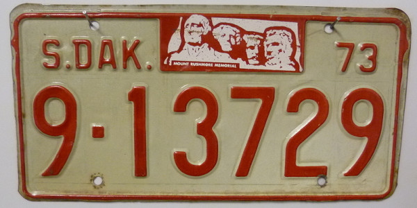 S.DAK South Dakota 1973 Oldtimer Nummernschild # 913729 ≡