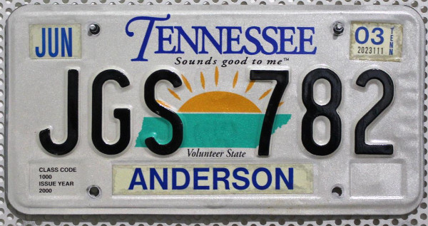 TENNESSEE Volunteer State - Nummernschild # Anderson County JGS782