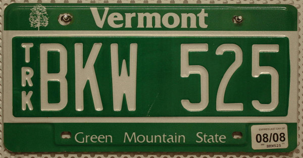 VERMONT Green Mountain State - Nummernschild # BKW525 (TRK) =