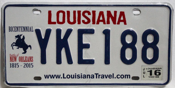 LOUISIANA 1815 2015 Bicentennial - Nummernschild # YKE188 =