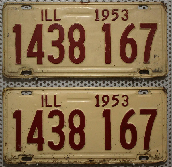 ILLINOIS 1953 Oldtimer Schilder PAAR - USA Kennzeichen # 1438167