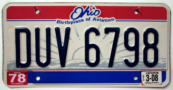 OHIO Birthplace of Aviation - Nummernschild # DUV6798 =