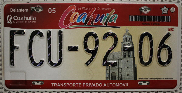 COAHUILA - Mexiko Nummernschild # FCU9206