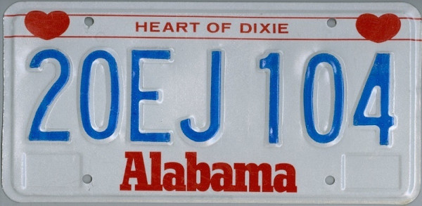 ALABAMA Heart of Dixie - Nummernschild # 20EJ104 ...