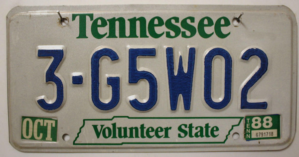 TENNESSEE Green/Blue Typ - Nummernschild # 3G5W02 =