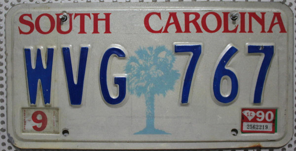 SOUTH CAROLINA - Nummernschild # WVG767 =