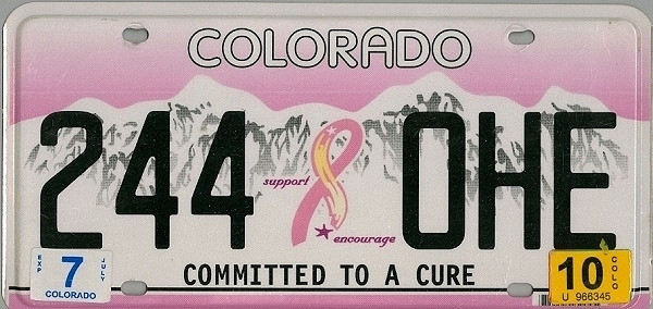 COLORADO Committed To A Cure - Nummernschild # 244OHE =